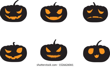 Vector set of Halloween icons with the image of pumpkin.