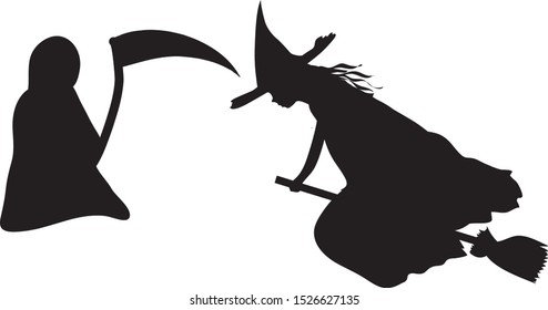 Vector set of Halloween icons with the image of a witch.