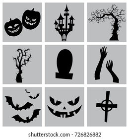 Vector set of halloween icons. Halloween night vector illustration.