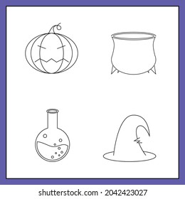 Vector set of halloween icons: potion, hat, bowler hat and pumpkin