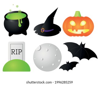 Vector set of halloween illustrations in flat style