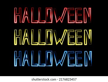 Vector set of Halloween lettering with neon effect.