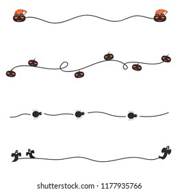  Vector - Set of Halloween line border with pumpkin, spider and ghost on white background. Season festival. Can be use decorate web, card.