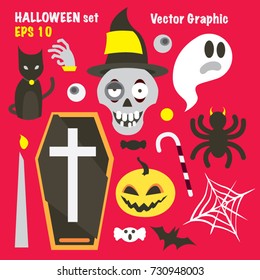 Vector set of Halloween object . Flat design. Set of Halloween symbol.