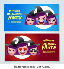 Vector set of Halloween party banners with witches