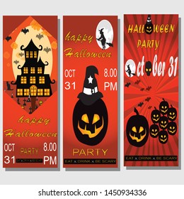 Vector set of Halloween party invitations or greeting cards with handwritten calligraphy and traditional symbols