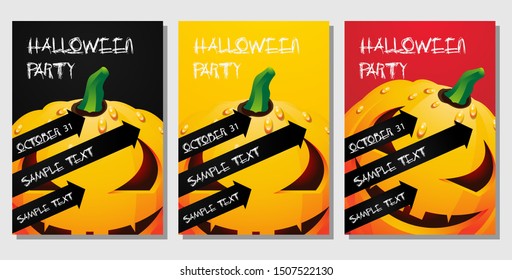 Vector set of Halloween party invitations or greeting cards background.