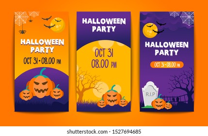 Vector set of Halloween party invitations or greeting cards with  text and traditional symbols. Vector Illustration Eps 10