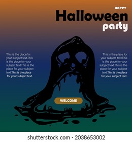 Vector set of Halloween party invitations. Set of halloween social media templates. Colorful banners with Halloween illustrations for instagram. An invitation with a scary ghost on a night background.