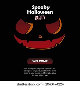 Vector set of Halloween party invitations. Set of halloween social media templates. Colorful banners with Halloween illustrations for instagram. An invitation with a scary smile on a black background.