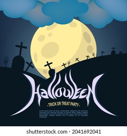 Vector set of Halloween party invitations or greeting card with handwritten calligraphy and traditional symbols. vector poster collection.
