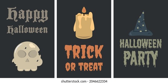 Conjunto de vectores de invitaciones de la fiesta de Halloween. Tarjetas Halloween, ilustración vectorial.