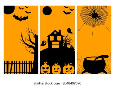 Vector set of Halloween party invitations or greeting cards with traditional symbols.