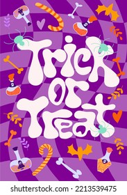 Vector set of Halloween party invitations or greeting cards with handwritten calligraphy and traditional symbols. Vector illustration