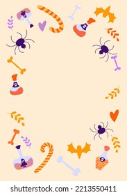 Vector set of Halloween party invitations or greeting cards with handwritten calligraphy and traditional symbols. Vector illustration
