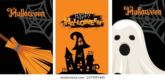 Vektorset von Halloween-Feierlichkeiten oder Grußkarten mit handgeschriebener Kalligrafie