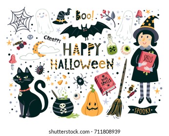 Vector set for Halloween. Perfect for greeting cards, postcards, t-shirt design and other.