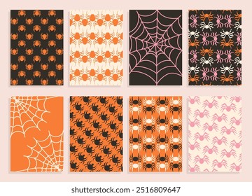 Conjunto de Vector de carteles de Halloween. Plantilla de saludos dibujados a mano de moda.