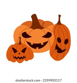 Vector set of Halloween pumpkins. Pumpkins with emotions.  Hand drawn style. Autumn popular vegetable. Transparent background.