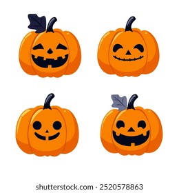 Vector set of halloween pumpkins with faces. Isolated on a white background.