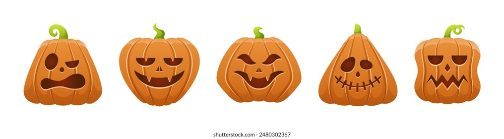 Vector set of halloween pumpkins isolated on white background