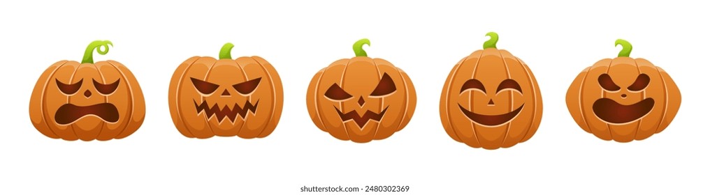 Vector set of halloween pumpkins isolated on white background