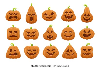 Vector set of halloween pumpkins isolated on white background