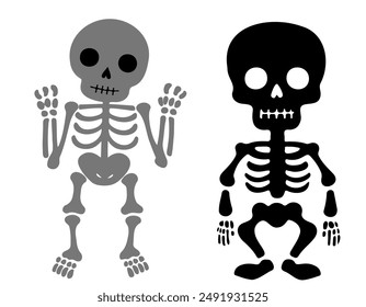 Vector set of halloween skeletons. Skeleton human anatomy. Character for halloween in cartoon style.