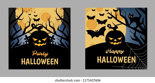 Vector set of Halloween style. Postcard, banner on Halloween. Invitations to a party.