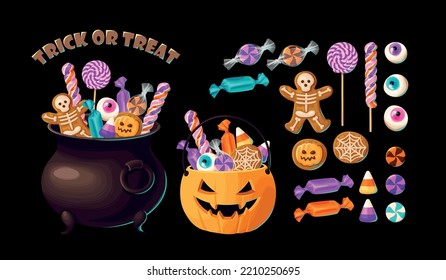 Vector set of halloween sweets for kids