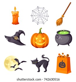 Vector set of Halloween symbols isolated on a white background.