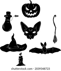 vector set halloween symbols stickers vintage beautiful