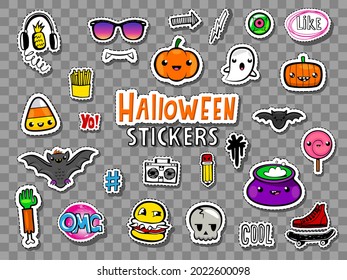 Vector set of Halloween teens stickers and patches in doodle style.