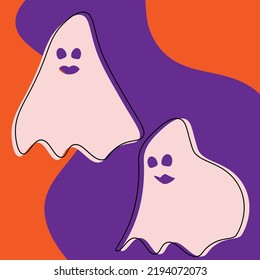 Vector set for Halloween of two smiling ghosts on an abstract background in trendy shades. Halloween