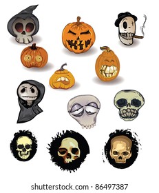 Juego de vectores de calabazas extractas (no rastreadas) con temática de Halloween y calaveras decorativas