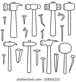 vector set of hammer and nails