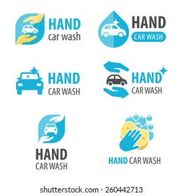 Vector Set Of Hand Car Wash Logotypes. Eps 10.