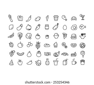 Vector set of hand draw 54 item of food icon 