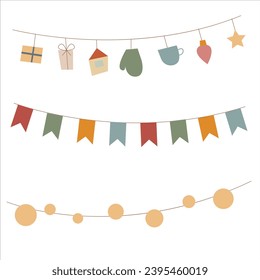 vector set hand draw christmas lights. festive garland for decor drawing doodle