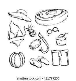 Vector Set of hand draw summer icon 