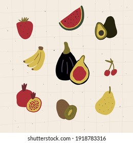 Vector set hand drawing fruits 