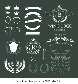 Vector set of hand drawing icons and labels, wedding and logo design element.