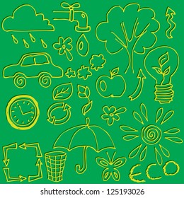 vector set of hand drawings on the theme of ecology
