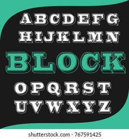 Vector set of hand drawn 3D calligraphic ABC fonts typeface letters named Block