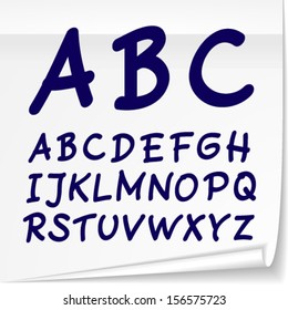 Vector set with hand drawn ABC letters. Marker font on white sticker