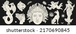 Vector set with hand drawn abstract illustration of antique heads . Creative artwork with characters . Template for card, poster, banner, print for t-shirt, brochure, label.