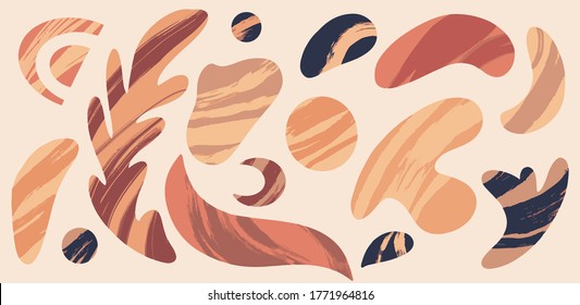 Vector set of hand drawn  abstract flat elements with texture  isolated. Collection of elements. Template for card, poster, banner, print for t-shirt, pin, badge, patch.