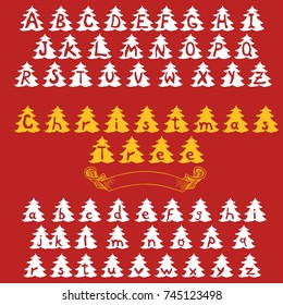 Vector set of hand drawn alphabet fonts named Christmas tree