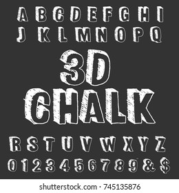 Vector set of hand drawn alphabet fonts vintage named 3D Chalk