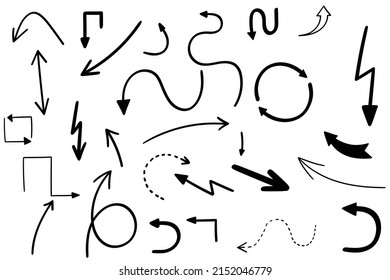 Vector set hand drawn arrown mark icon.